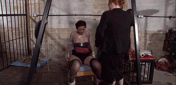  Submissive Caroline Pierces spanking and double domination of plastic tied bonda